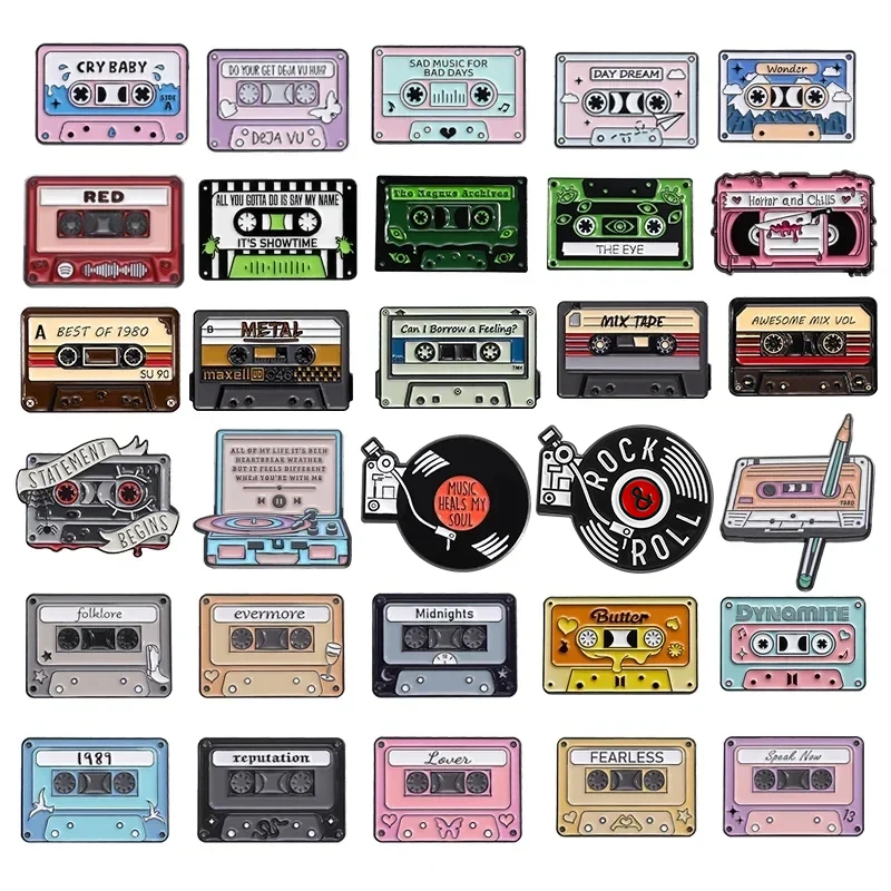 

80s 90s Music Cassette Tape Enamel Pins Custom Retro Nostalgic Radio CD Card Brooch Lapel Badge Classic Jewelry Gift For Friends