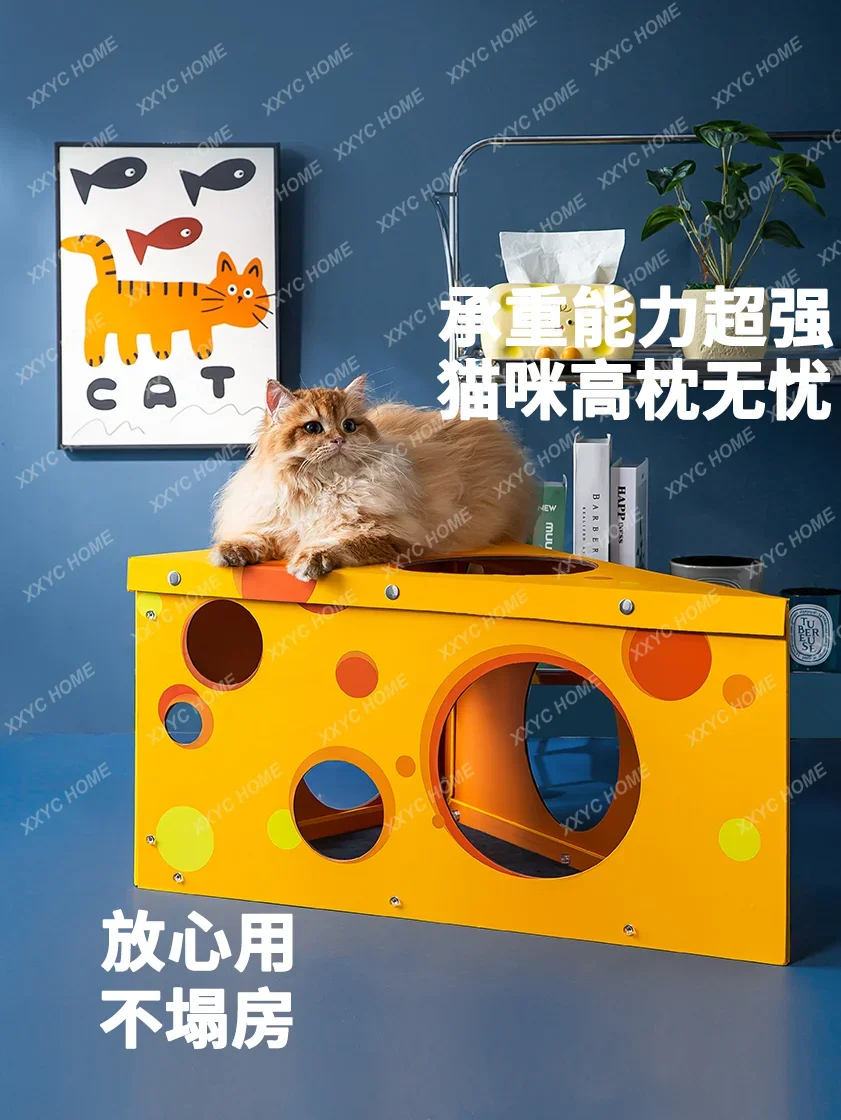 Momohemo | Cheese Box Cardboard Cat's Nest Semi-Closed Gray Board Paper Scratch Resistant Cat Scratch Board