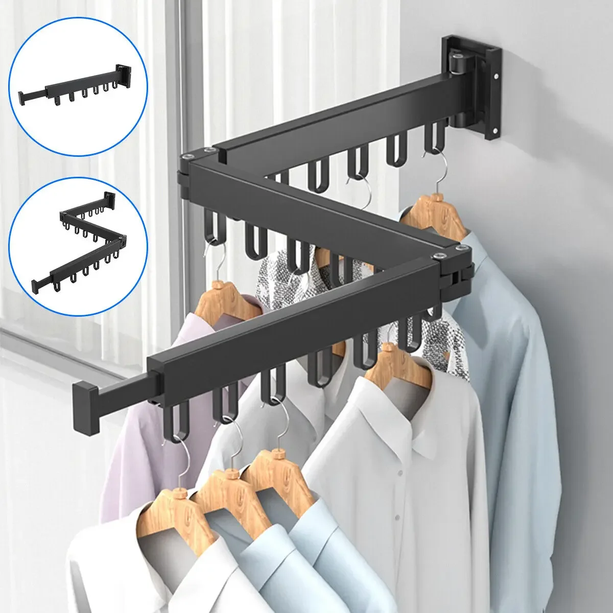 Balcony Clothes Drying Rack Folding Clothes Hanger Retractable Wall Mount Clothes Hanger Indoor Household Organization