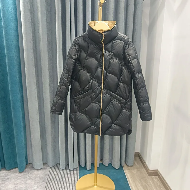 Women's Autumn Winter New Arrivals Mid-Length Auspicious Cloud Design Down Jacket White Duck Down Lightweight and Warm  coats