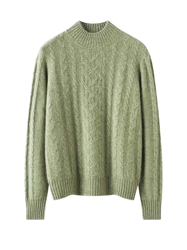 

TLOML New Women 100% Cashmere Sweater Mock Neck Cable Knit Pullover Autumn Winter Soft Warm Basics Cashmere Knitwear Thick Tops