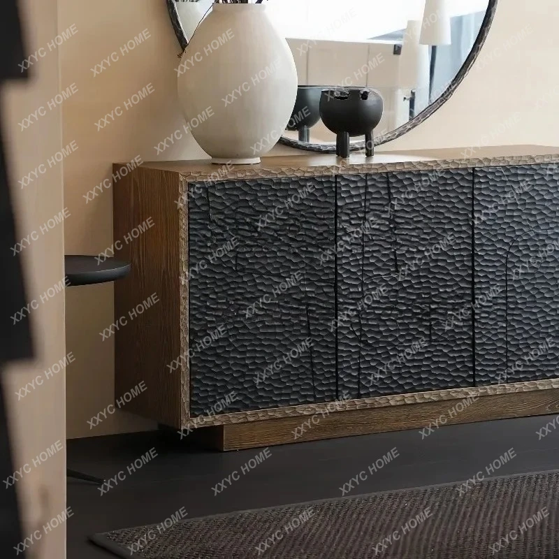 Solid Wood Dining Side Cabinet  Hammer Pattern Home Living Room Entrance Cabinet Light Luxury Style