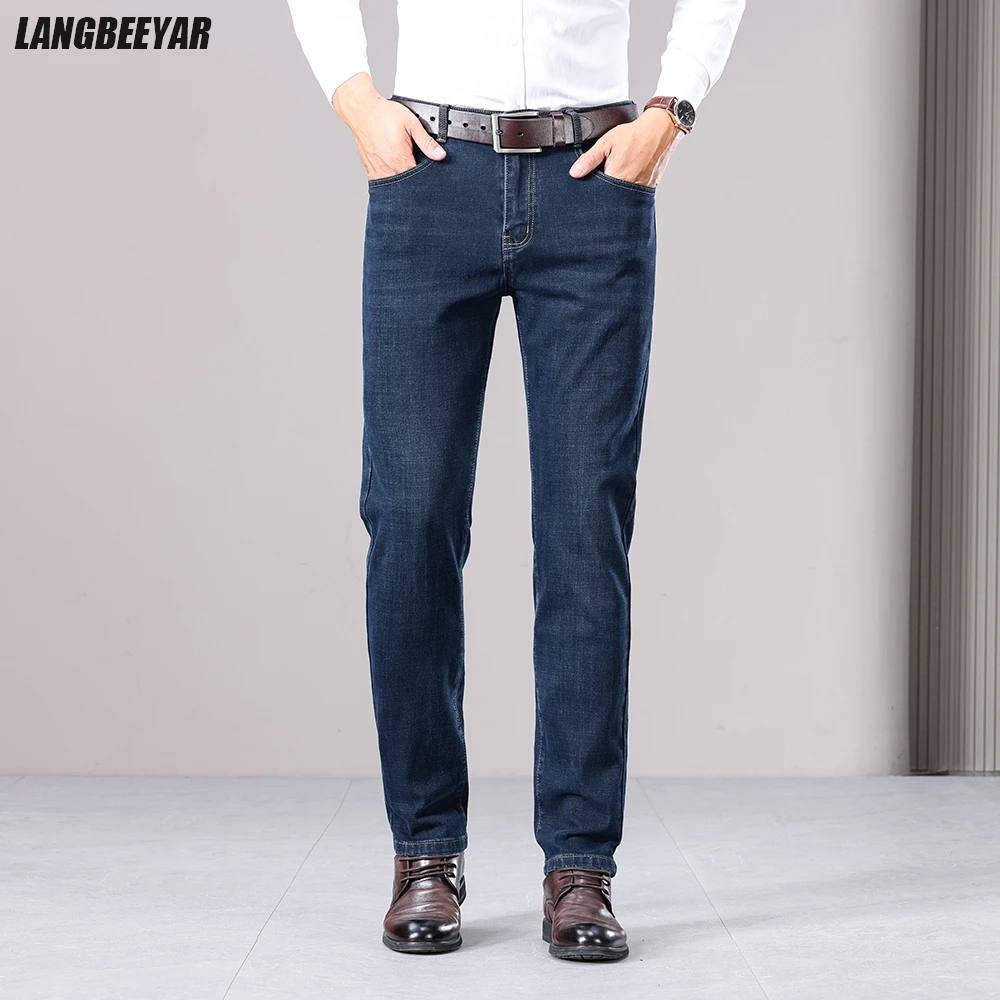 

Премиум против морщин, легкий в уходе, прямые эластичные брендовые повседневные модные удобные мужские джинсы, брюки плюс деловые джинсовые брюки