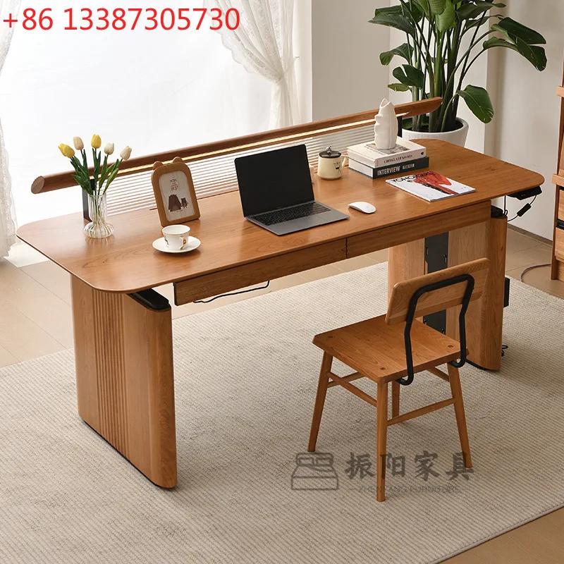 

Cherry wood desk electric lifting table solid wood home study work table rectangular