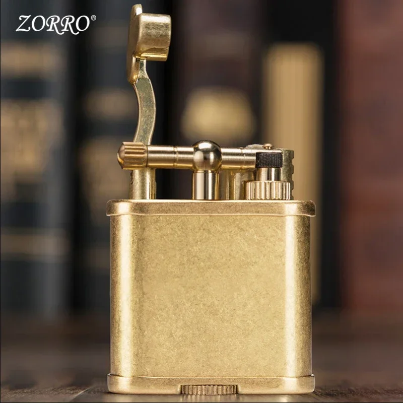 Zorro Creative Retro Design Kerosene Lighter Retro Brass Side Sliding Arm Lighter Men\'s Smoking Tool Gift