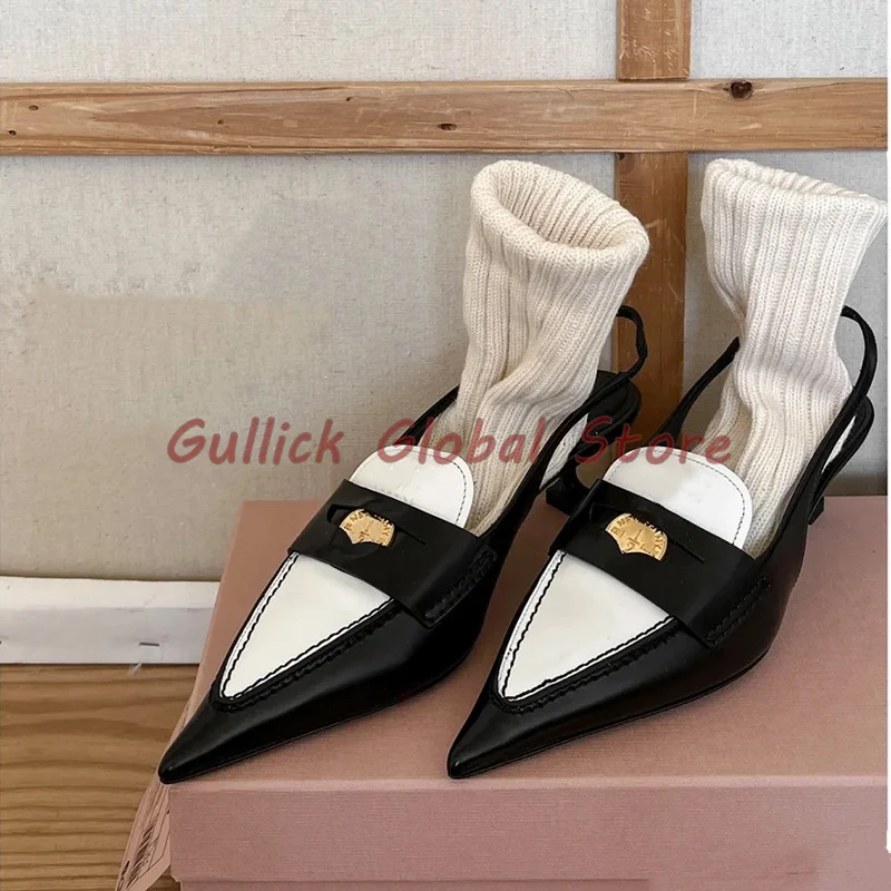 2024 New Arrival Elegant Women Shoes Pointed Toe Genuine Leather Wrapped Toe Elastic Band Sandals Kitten Heel Spring Dress Party