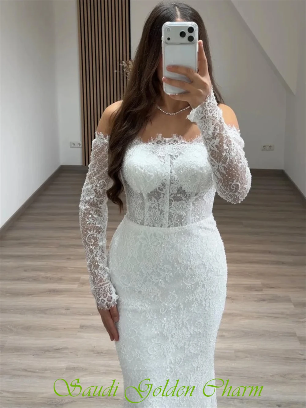 Abito da homecoming in pizzo bianco semplice personalizzato Abito da cerimonia formale con scollo a barca maniche lunghe Abiti da celebrità Abito da festa con strascico a sirena morbida