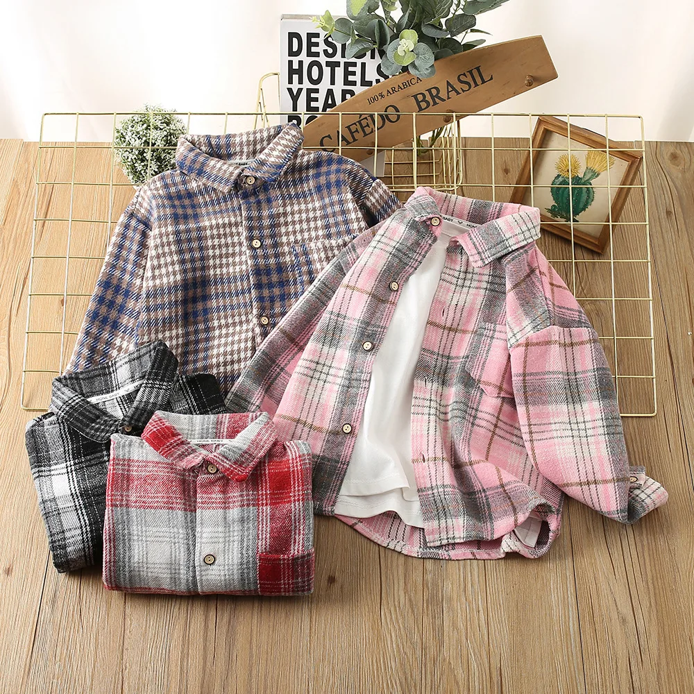 

2024 New Toddler Boys Shirts Long Sleeve Plaid Shirt For Kids Spring Autumn Children Clothes Casual Cotton Shirts Tops 3-8Y