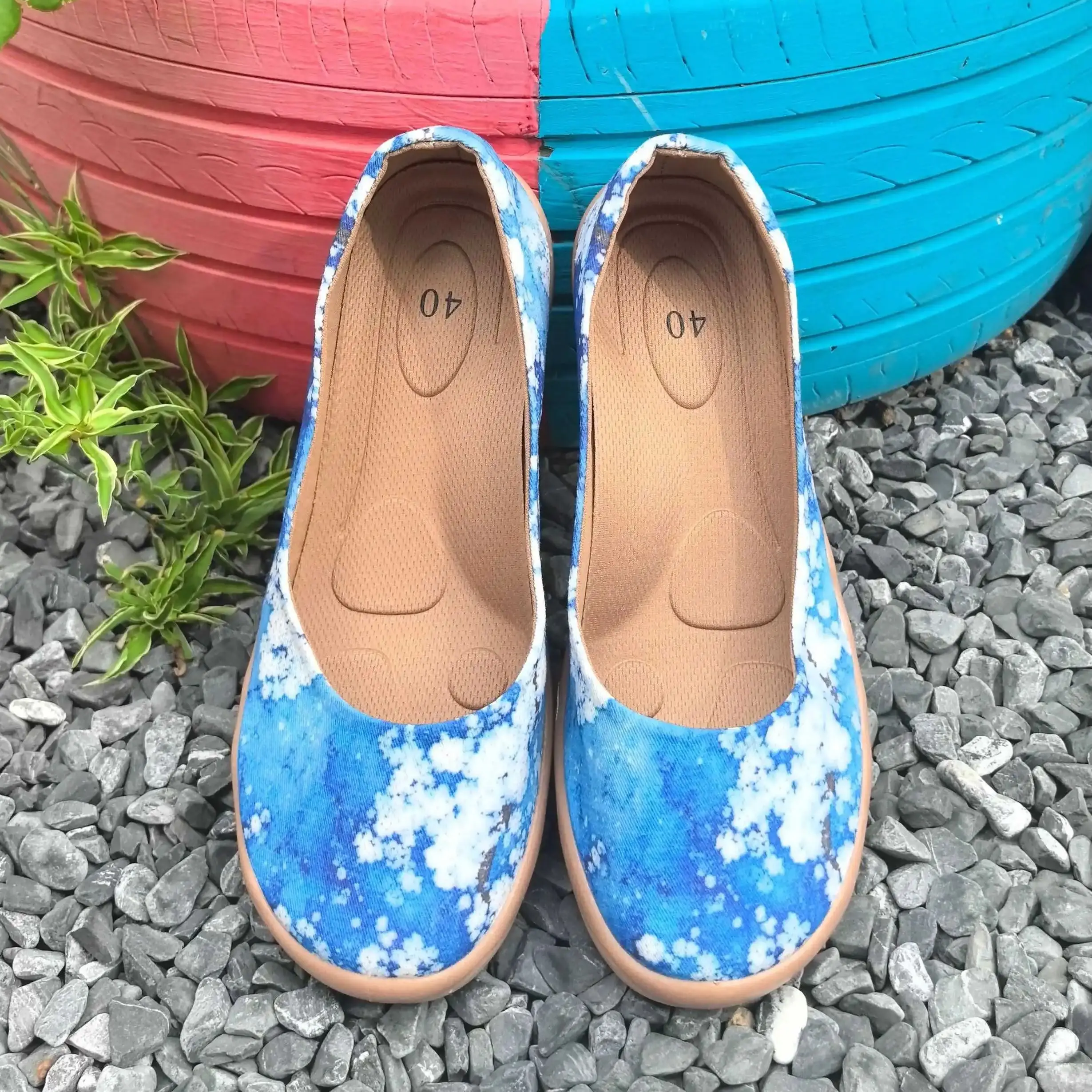 Women's Slip-On Casual Cloth Shoes, Walking Shoes, Comfortable Low-Cut Soft-Soled Breathable Large-Size Women's Shoes, Blue Printed Fashionable Holiday Gift.