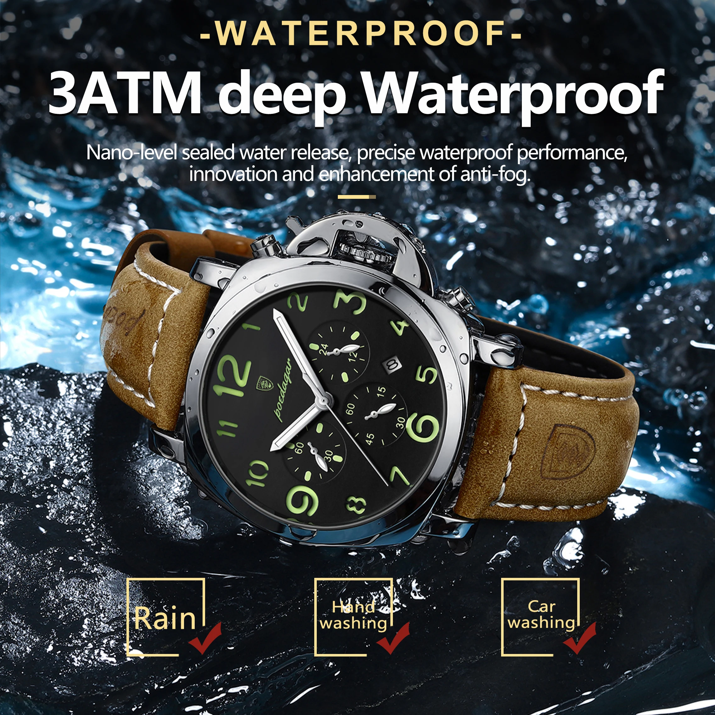 POEDAGAR Luxury Military Watch For Men Waterproof Luminous Leather Man Watch Quartz High Quality Men's Sports Watches Male Reloj