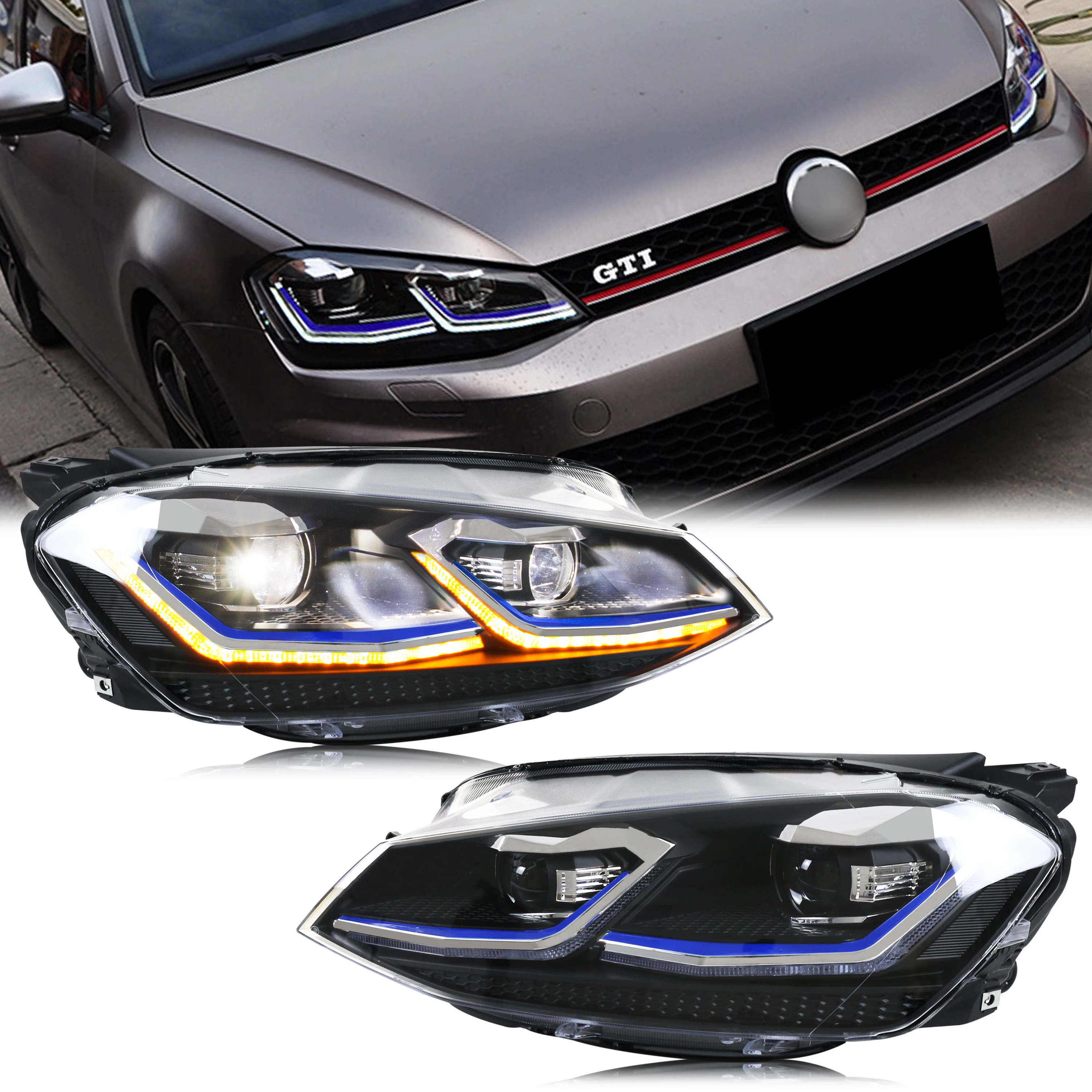 

LED Headlights for Volkswagen VW Golf 7 MK7 VII 2013-2017 Sequential Turn Signal High Beam Front Lamps Assembly