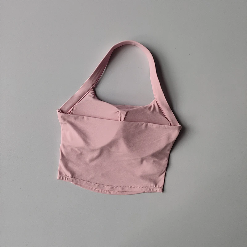 Neckholder-Sportunterwäsche mit festen Brustpolstern, Fitness-Plissee-Yoga-Anzug, integrierter BH, sexy Träger, schöner Rücken. – Detail 6