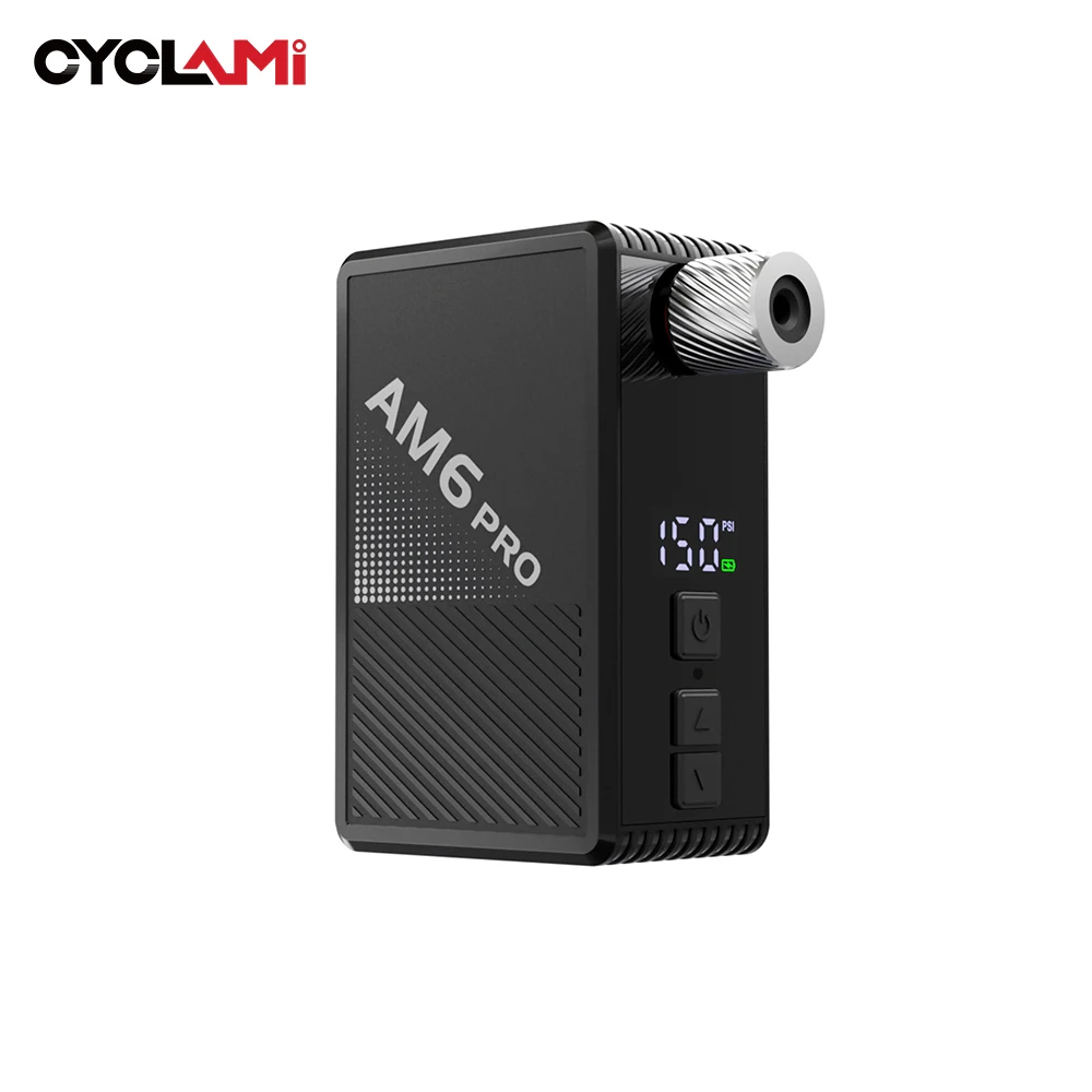 

800 mAh Battery Mini Electric Pump Portable Pocket Bike Cordless Tire Inflator With Screen Fast Charging 150 PSI CYCLAMI AM6 Pro