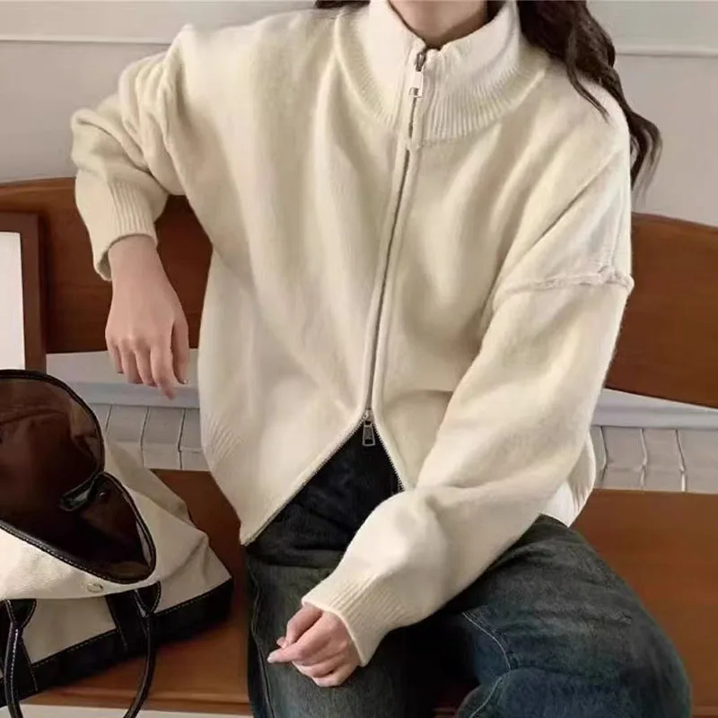 

Women Sweater Autumn Winter Wool Turtleneck Cardigan Women Sweater Cardigan Knitting Sweater Women's Tops Loose Korean Coat