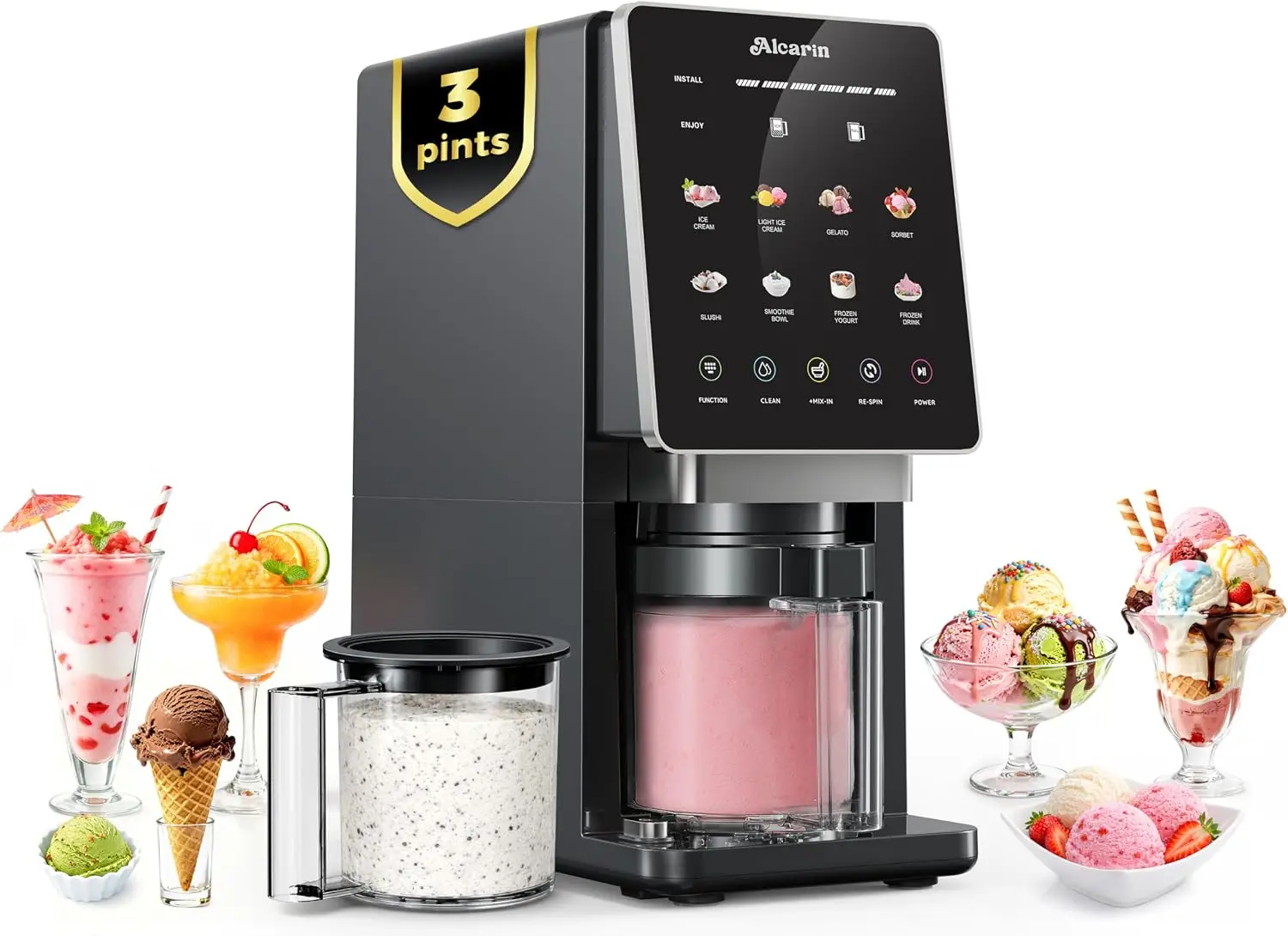 ^Ice Cream Maker with 3 Pints(Not Freezer) Frozen Treat Machine | Homemade Slushie, Gelato, Yogurt, Sorbet, Ice Cream Machine