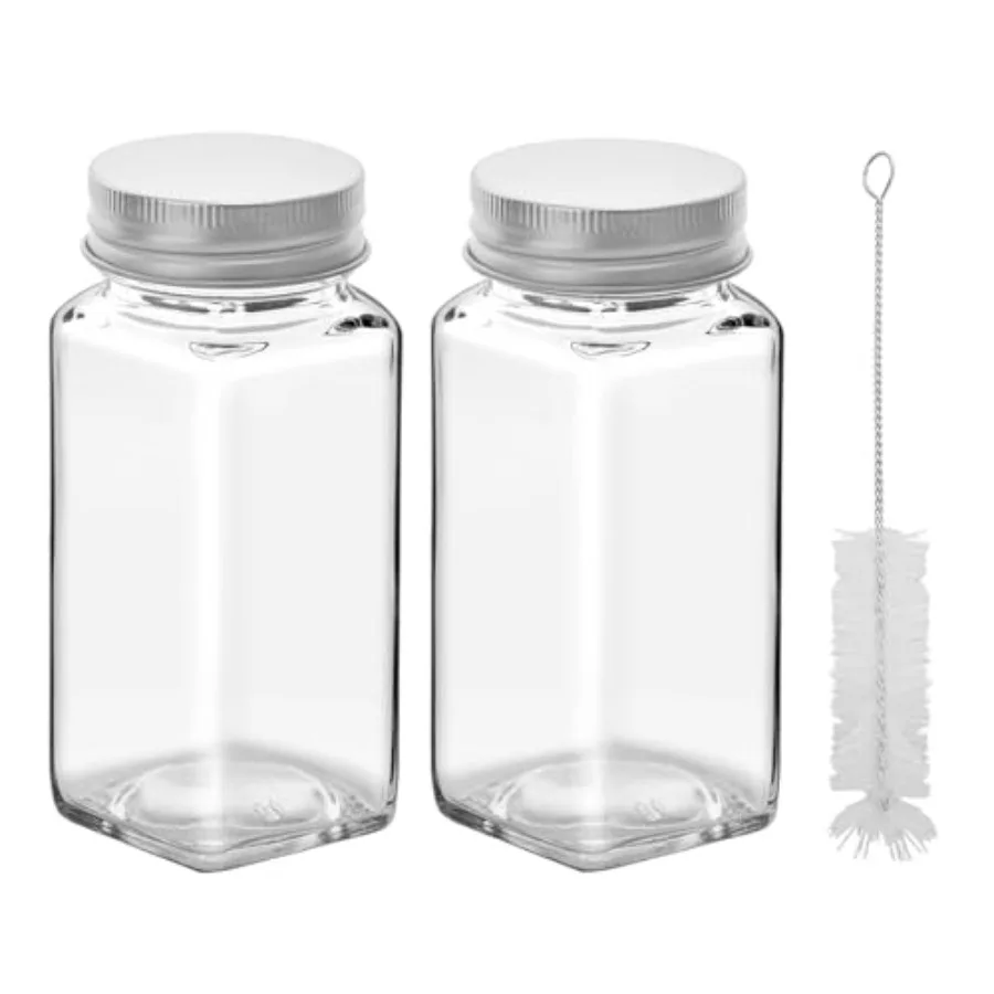2Pcs 4oz Glass Spice Jars with Shaker Lids, Spice Jars Trial Set and Supplement Set, Empty Spice Containers and Square Spice Bo