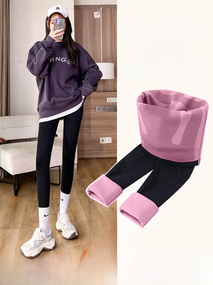 

Брюки Thiened Fce из искусственной кожи, с высокой талией, для йоги и фитнеса, женские, осенне-зимние, верхняя одежда, большие размеры, для коррекции живота...