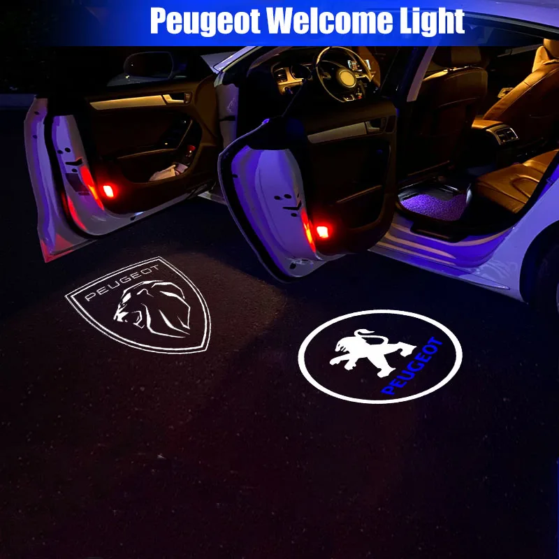 2pcs Car Door HD Projector Lamp LED Decoration Atmosphere Light For Peugeot 408 4008 308 3008 Rifter 5008 508 2008 208 301 RCZ