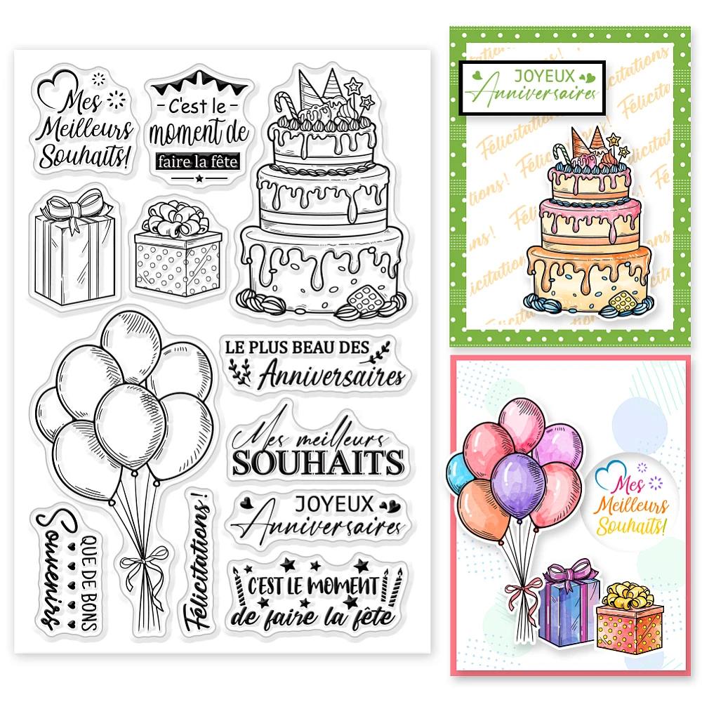 كعكة عيد الميلاد الفرنسية طوابع واضحة عيد ميلاد سعيد سيليكون واضح ختم الأختام بالون هدية عيد ميلاد صندوق شفاف