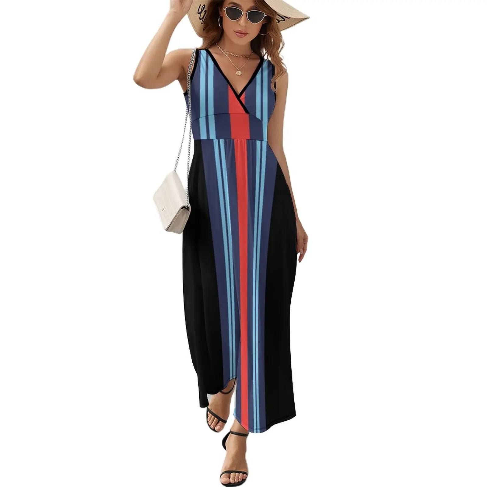 

Martini Racing Stripe Black Sleeveless Dress women evening dress Casual dresses