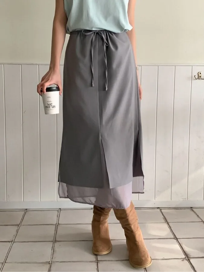 Korean Style Chic Summer High Waist Double Layered Chiffon Half Skirt Suit Dress with Bow Tie Slit Versatile Fashionable Wome...