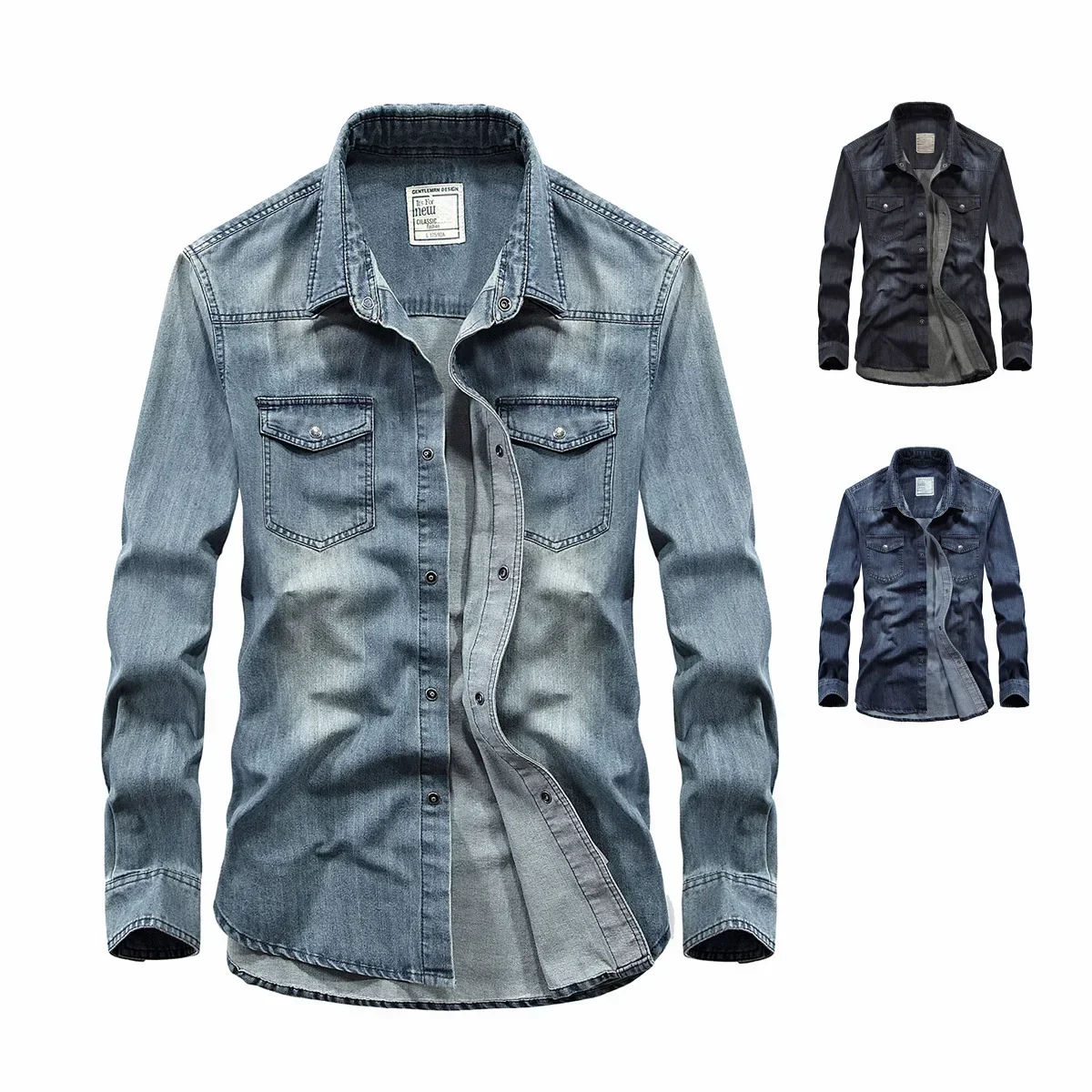 

Loose Men's Casual Long Sleeve Denim Shirt Spring Autumn New Style Large Size Men's Clothing Fashion Urban Style