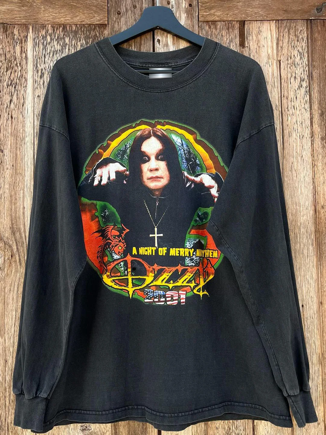 Camiseta de manga larga vintage de Ozzy Osbourne Tour, estilo heavy metal americano, transpirable, con cuello redondo y estam...