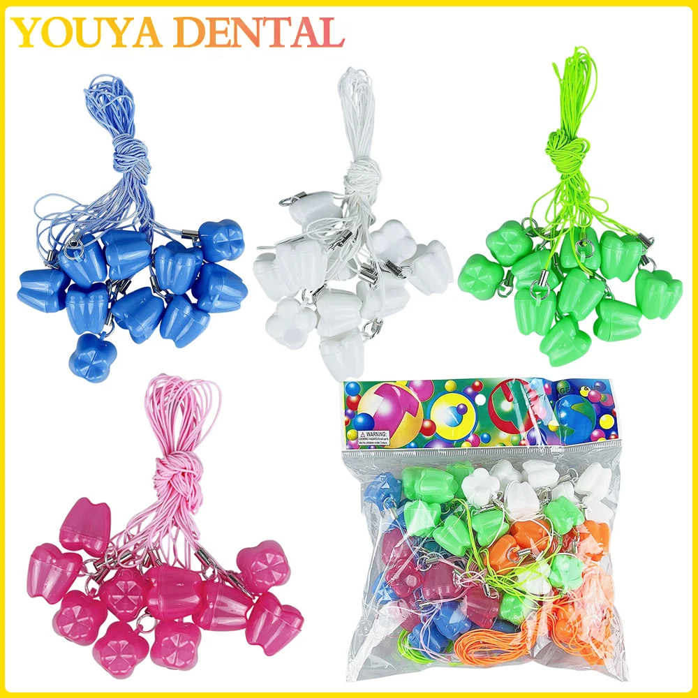 Tooth Shape Mini Milk Teeth Storage Box With Rope Souvenir Save Container Plastic Cute Tooth Box Dental Gifts For Kids 50pcs/bag