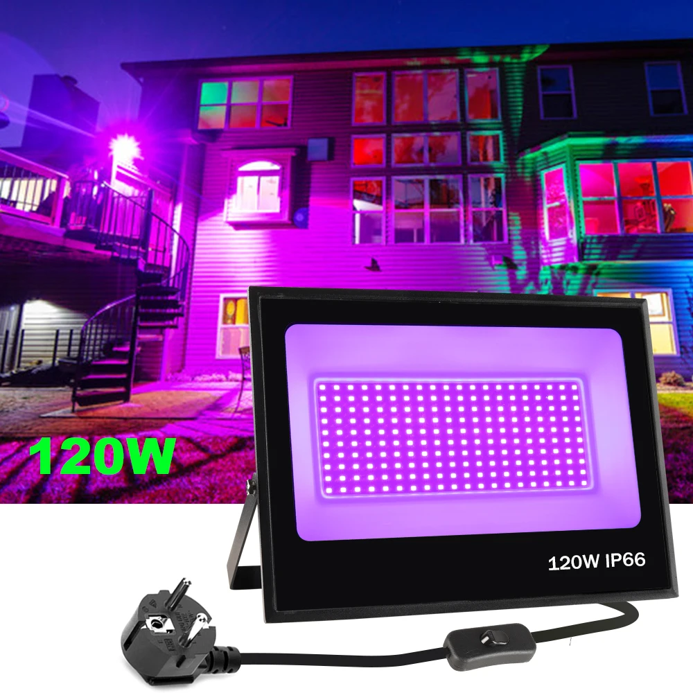 120W P66 waterproof black floodlight with plug for black party lights, Halloween lights, body paint, black light posters