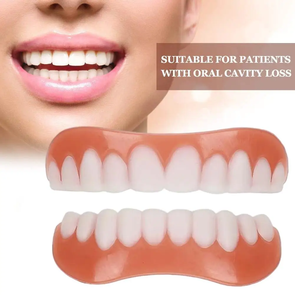 Superior e inferior Capa Silicone Dentadura Cosmética, Simulação de Beleza, Produtos Care Tool, Silicone Dental Braces, T6Z7, 2pcs