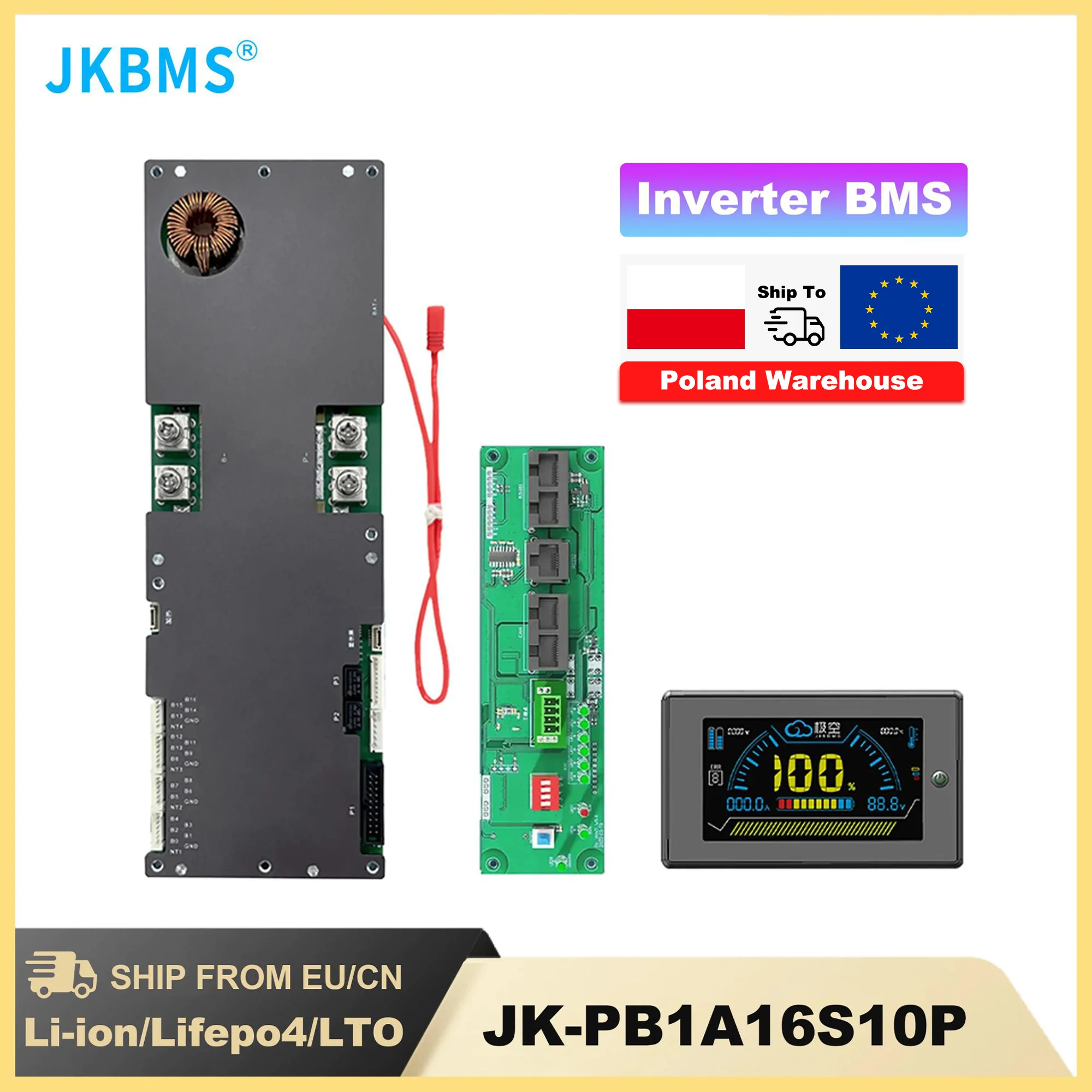 Jkbmsスマートインバーター、growatt deye、太陽エネルギー貯蔵、lifepo4、リチウムイオン、lto、bms、pb1a16s10p、24v、48v、8s-16s、100a