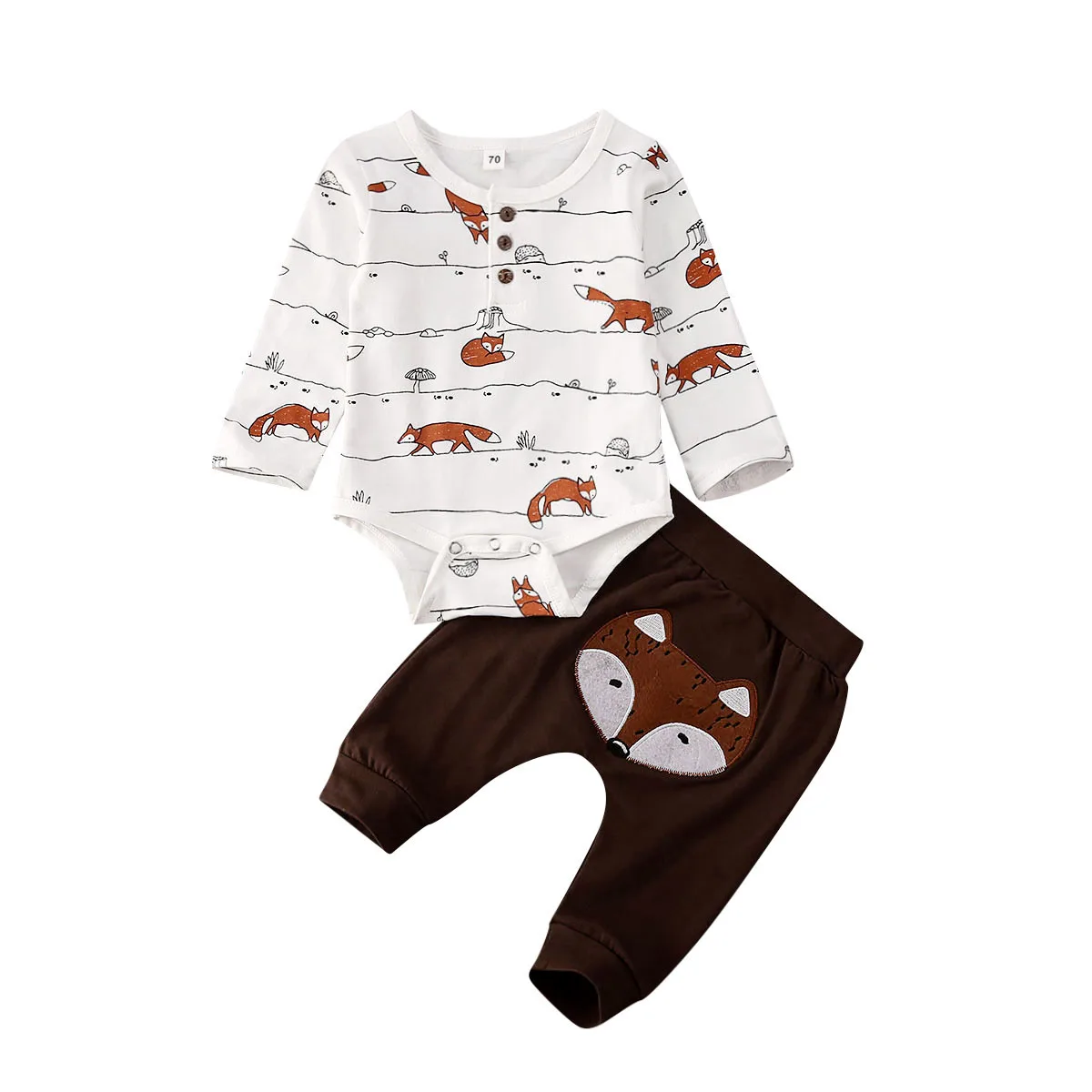 0-18M Newborn Infant Baby Boys Clothes Set Cartoon Fox Print Long Sleeve Rompers + Pants Outfits Toddler Boy Costumes