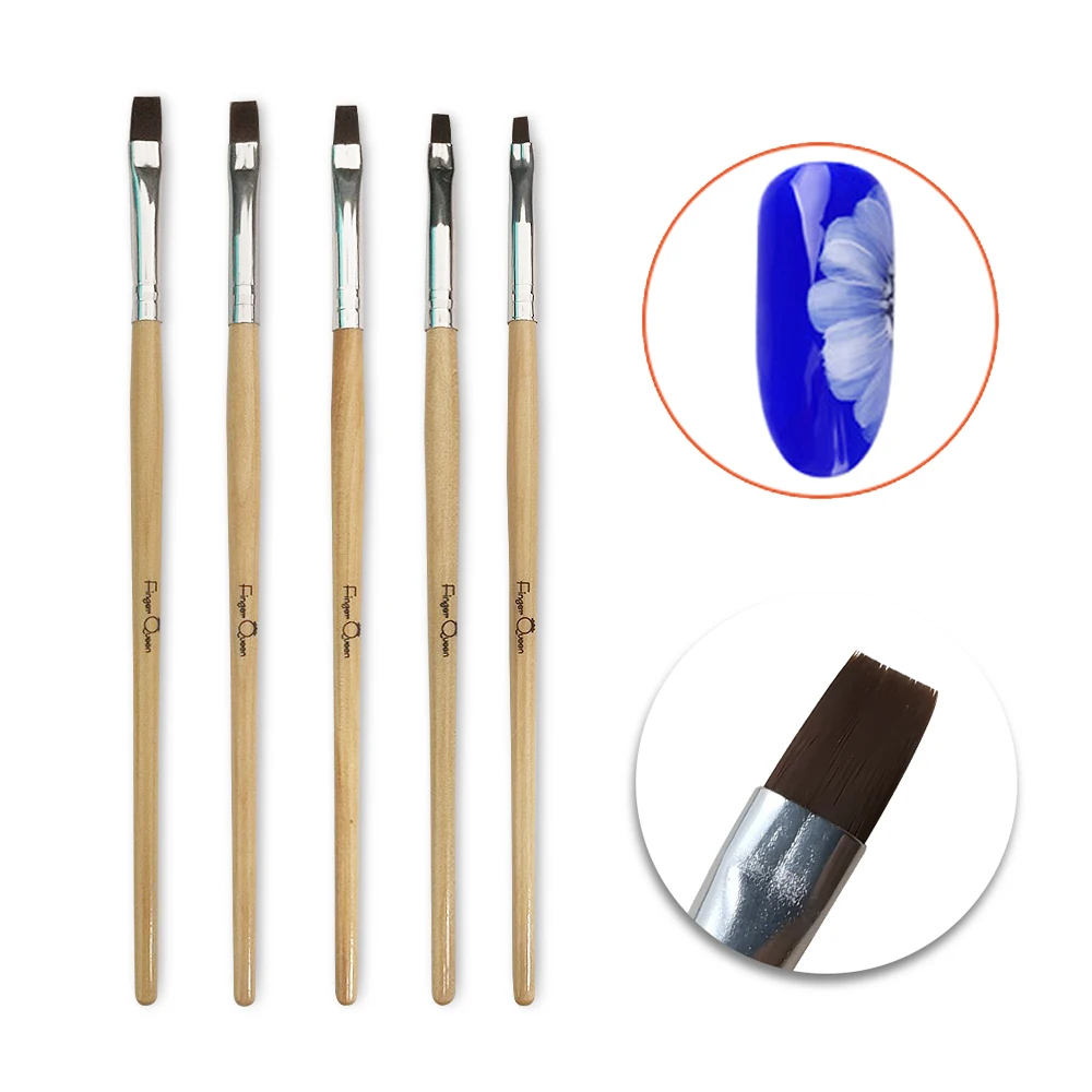 5Pcs Nail Art Brush Wooden Handle Acrylic UV Gel Extension Coating Drawing Painting Pen DIY Manicure Accessories Nail Tool