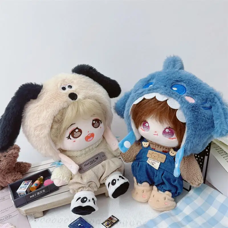 Cute Doll Clothes for 20cm Cartoon Fluffy Dog Hat Strap Pants Bunny Shoes Suit DIY Can Change Clothes Idol Cotton Doll Gifts