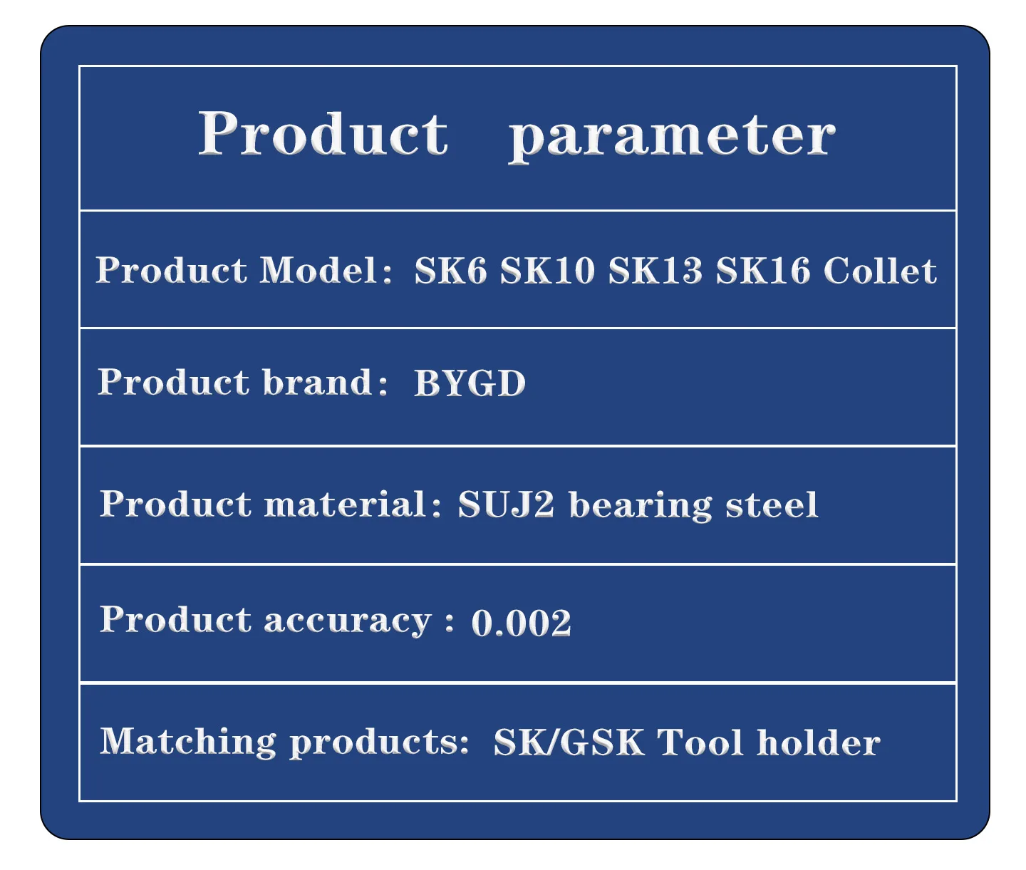 BYGD sk Spannzangen sk6 sk10 sk13 sk16 gsk06 gsk10 gsk13 gsk16 Spannzangenfutter BT30 BT40 SK40 HSK63 Werkzeughalter Halterung Werkzeugspannzange – Detail 1