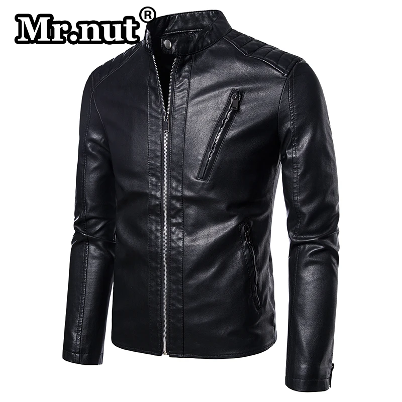 

Mr.nut Motorcycle Jacket Man Autumn Winter Men's Soft Faux Leather Aviator Biker Jackets Black White PU Waterproof Bomber Coat