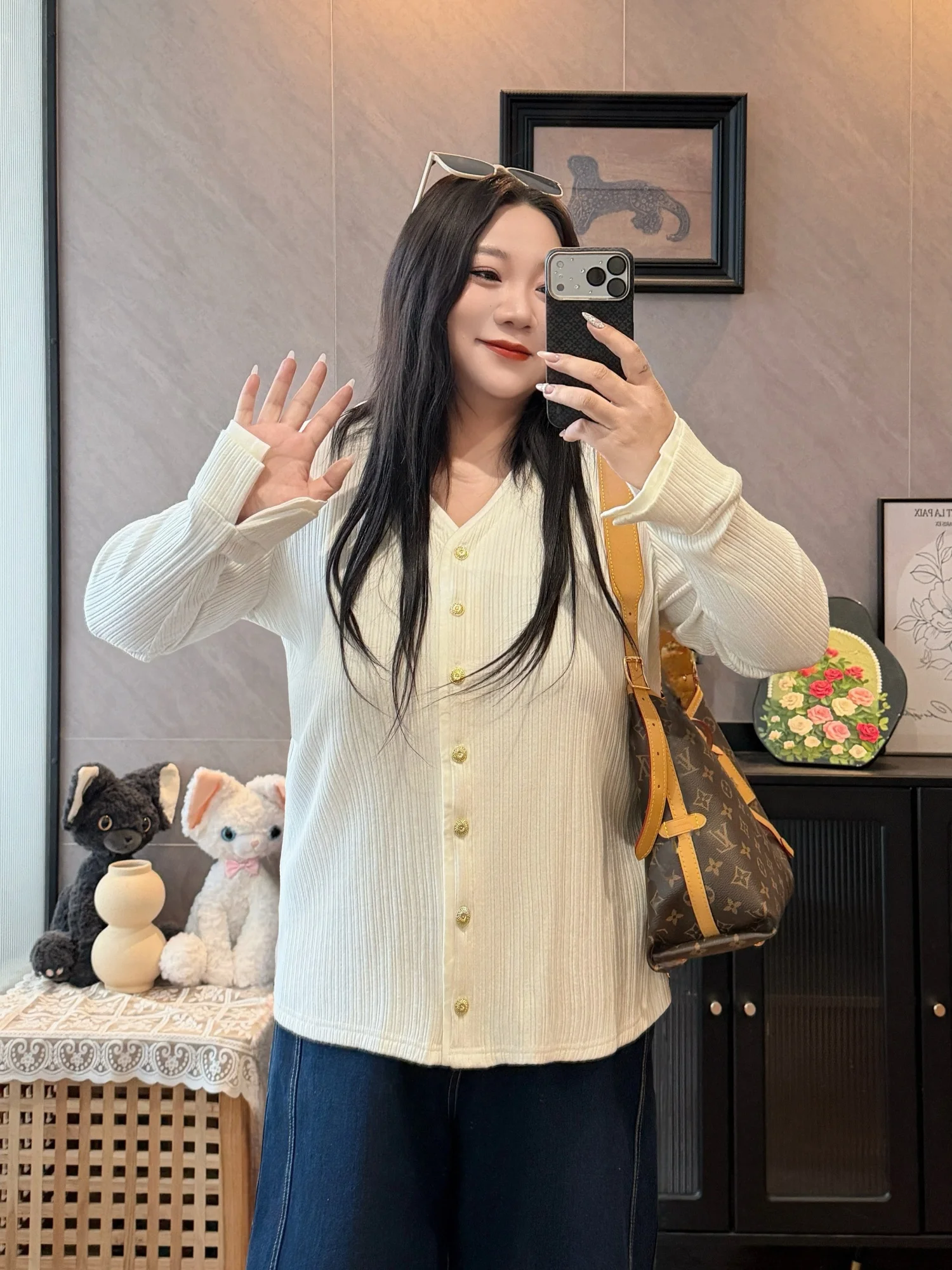 

Женская трикотажная кофта больших размеров с V-образным вырезом, длинным рукавом, утепленная, с эффектом похудения, универсальная, осенне-зимняя, модная, для повседневной носки