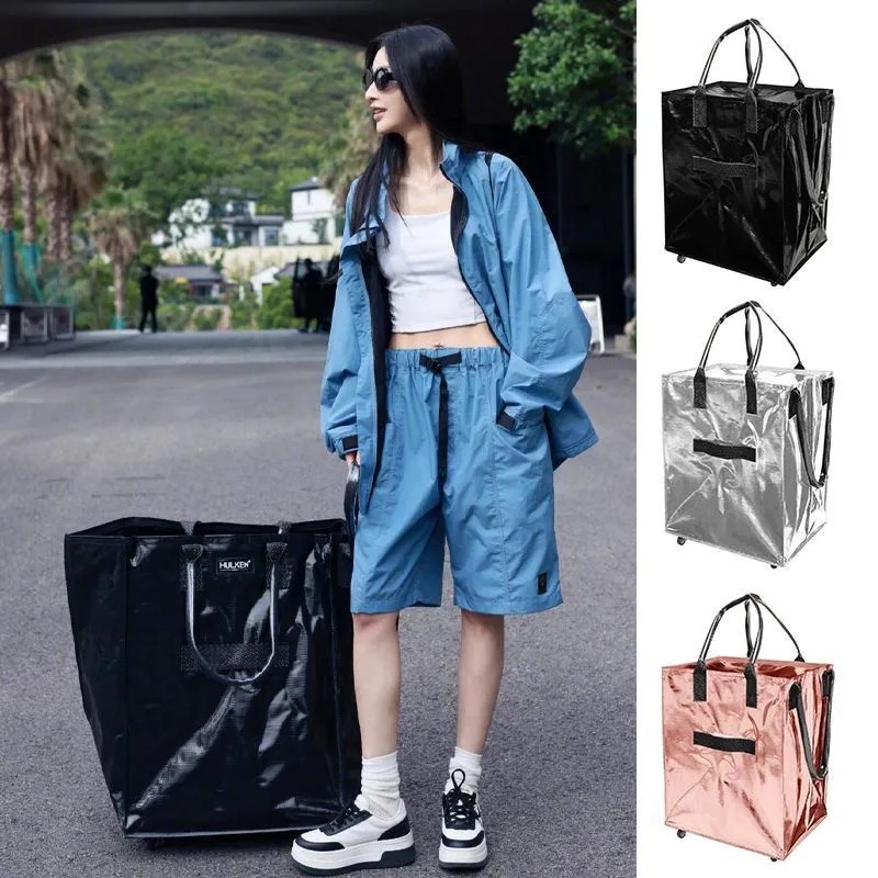 大容量ショッピングバッグ、プルロッド付きハンドヘルド荷物用ホイール、ビジネス旅行、キャンプ、アウトドア活動、クリエイティブスタイル