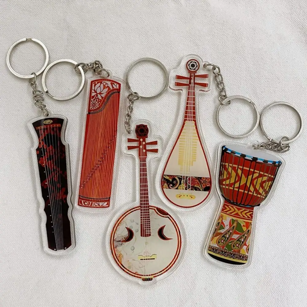 Ukulele Guitar Acrylic Keychain VIOLIN Cello Guitar Model Pendant Clarinet Drum Kit Electric Guitar Model Keyring