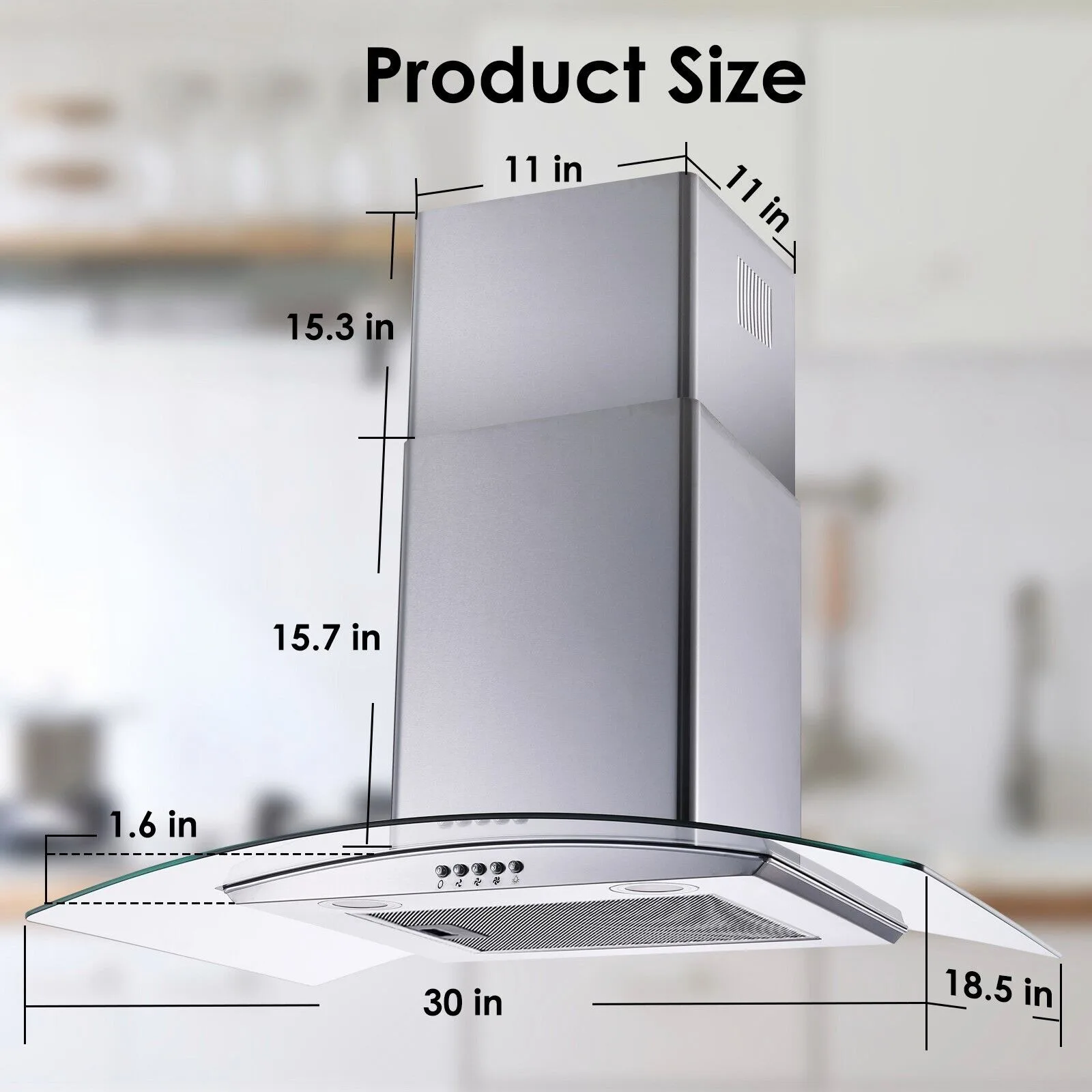 Tieasy 30 Inch 450cfm Keuken Muur Mount Gehard Glas Geventileerde 3-Speed Ventilator Kap Usgd3375a