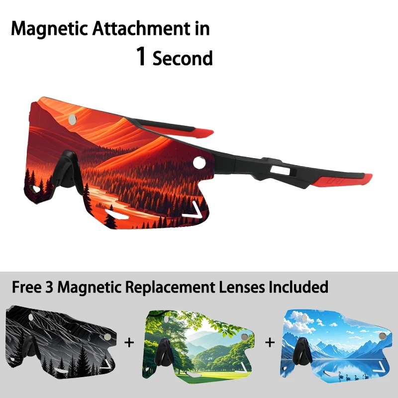 

[Купите 1 пару, получите 3 пары магнитных линз] Новые унисекс-солнцезащитные очки с магнитными линзами и защитой от УФ-излучения UV400, быстрая замена линз, магнитное крепление за секунду, специально разработаны для езды на велосипеде, бега и вождения, ле