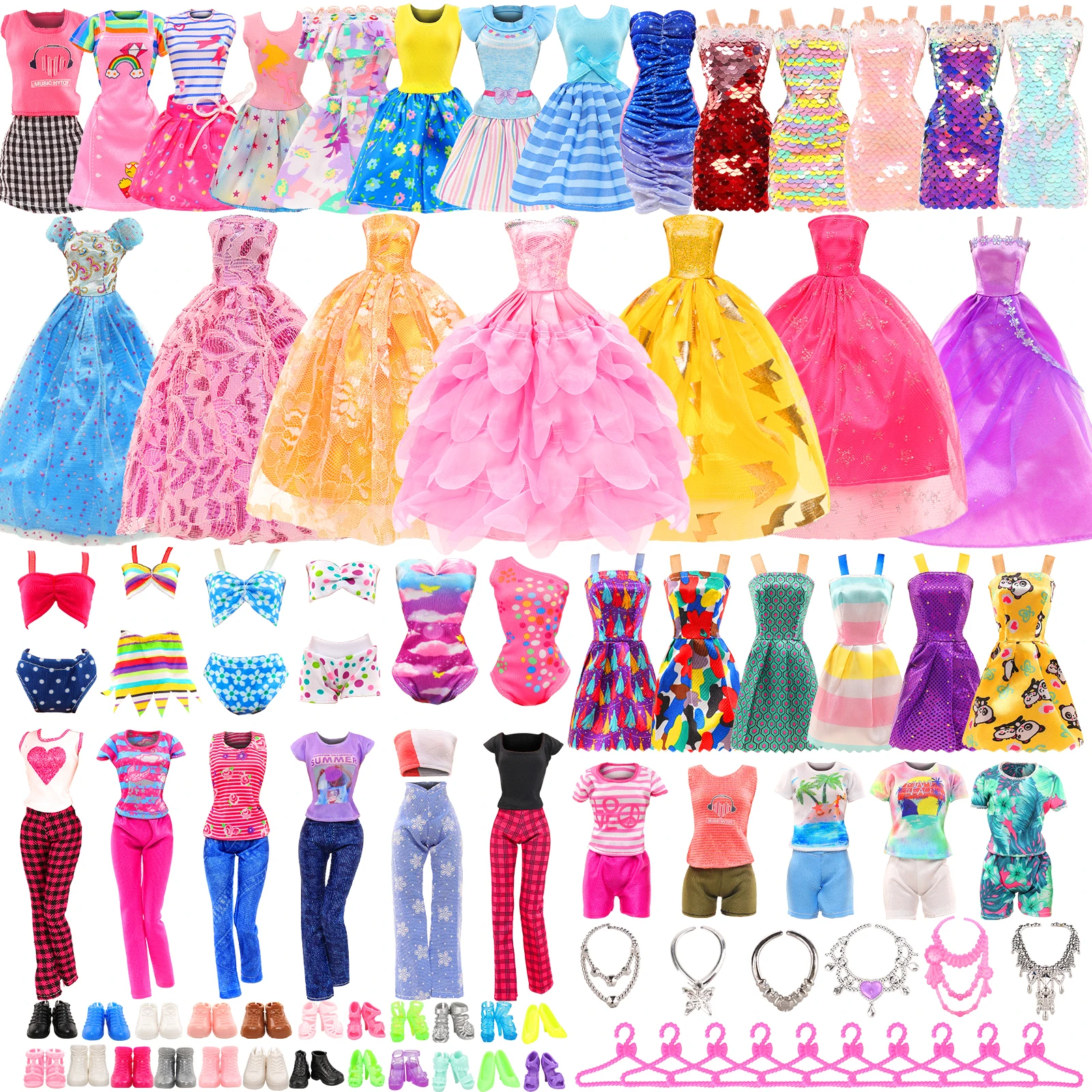 Barwa 44 Pcs Fashion For Doll Clothes and Accessories=12 Dress+3 Top and Pants+Swimsuits Necklaces Shoes Gift for Kids 3 to 8