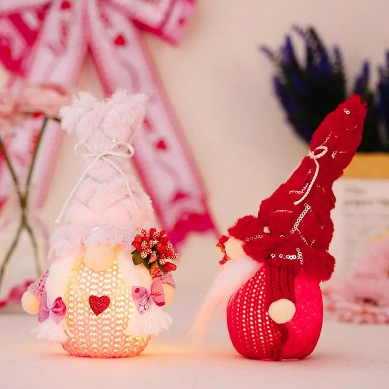 Valentine Gnomes Tabletop Dwarf Decor Valentine Gnomes Plush Decoration For Table LED Lighted Gnomes Ornaments For Her Him