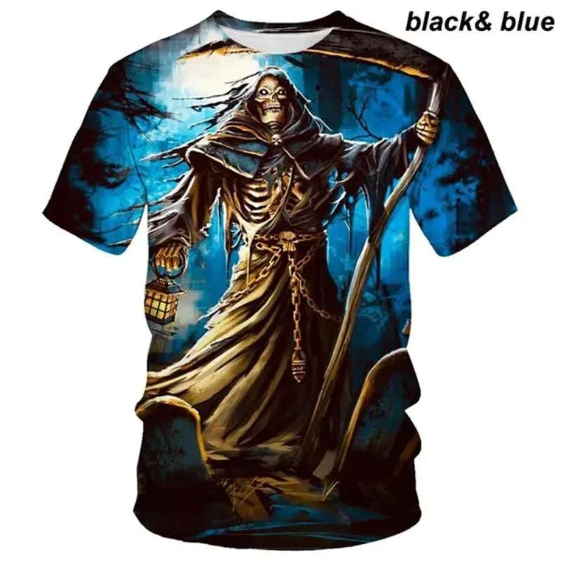 Hot Sale Gothic Grim Reaper 3D Print T-Shirt Fashion Men Clothing Round Neck Short Sleeve Hip Hop Sreet Style Harajuku Tops Tees