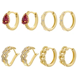 Candy-Colored Stone Hoop Earrings Small Hoop Earrings Link-Shaped Women's Round Huggie Earrings Jewelry Wholesale:VE834