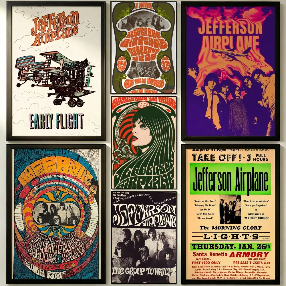 band Jefferson Airplane Poster Wall Sticker Poster Decal PP Material Self-Adhesive Waterproof for Living Room Home Wall Decor