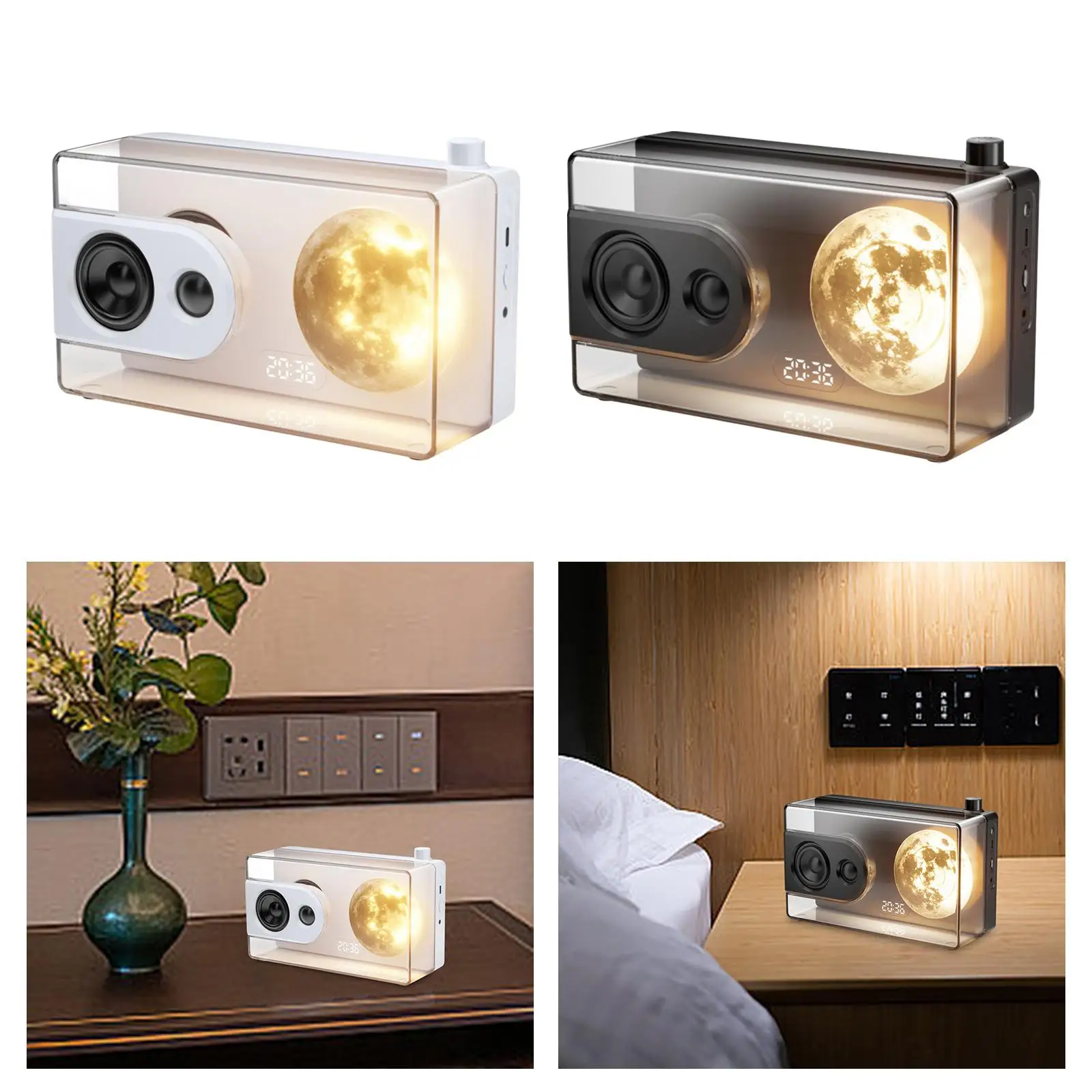 Moon Light Bluetooth Speaker W/ Nightlight & Digital Clock Music Box for Outdoor Indoor Home Use Birthday Gift Travel Party