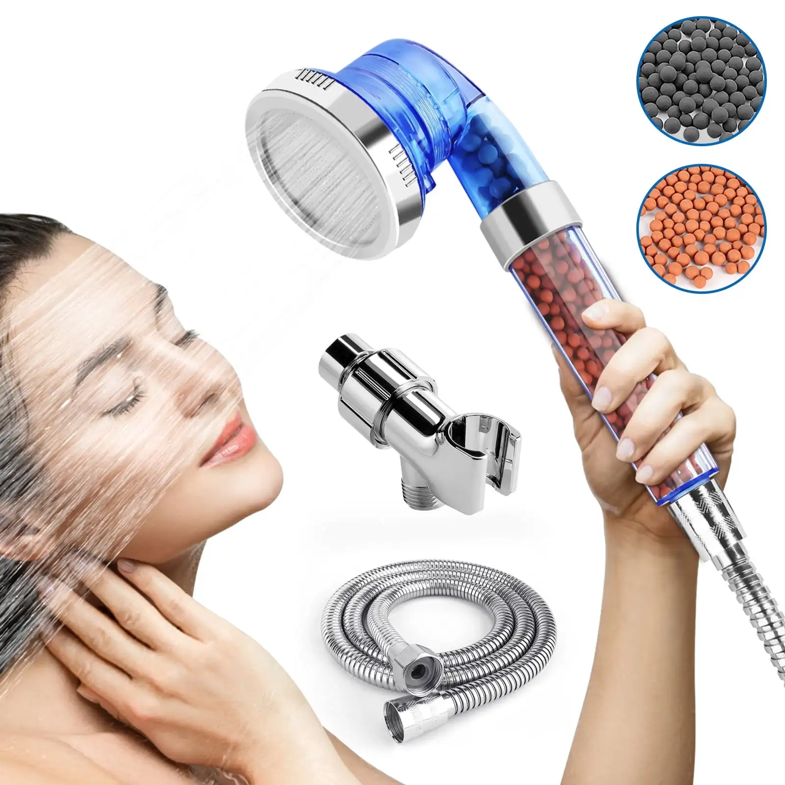 

Hand Held Shower Head, 3 Settings Spray High-Pressure Shower Heads with Filter Beads, High performance shower