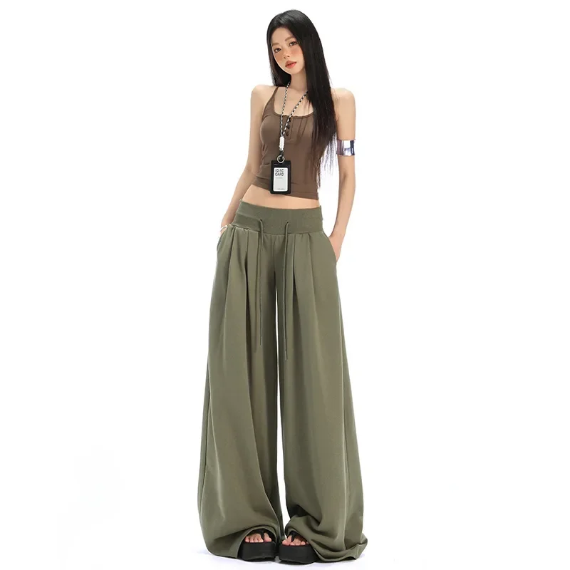 

2025 Lazy Style Drawstring Wide-leg Pants, A New Summer Fashion, Loose and Casual Elastic Waist Floor-length Pants for Women