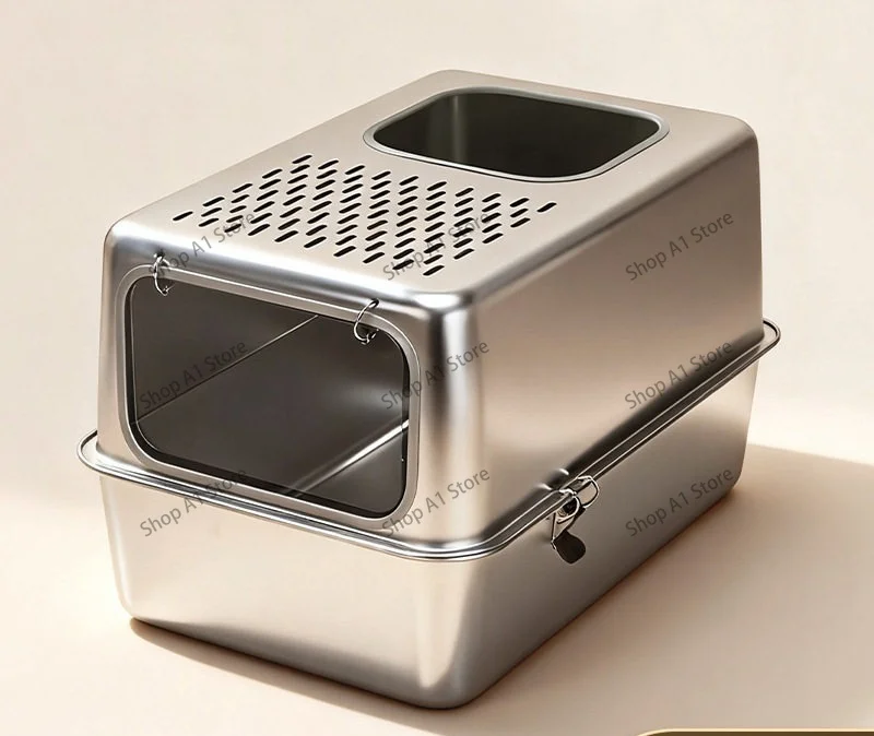 Multi-style fully enclosed stainless steel cat litter basin, oversized anti-splash cat toilet, anti-sand